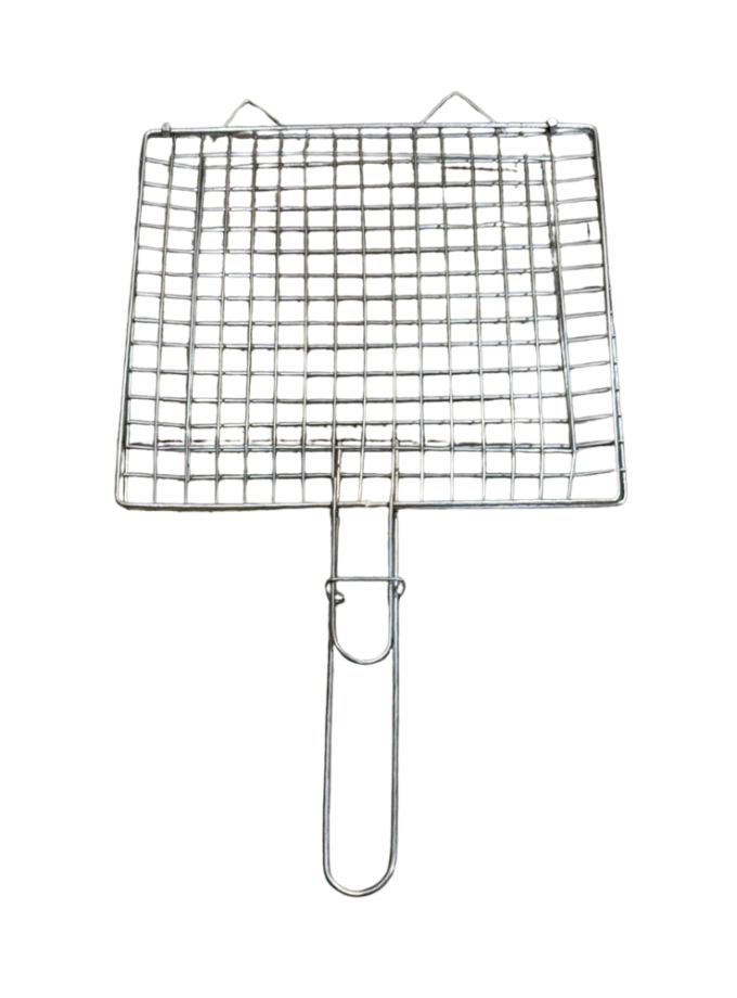 Stainless Steel Flat BBQ Grilling Basket with Foldable Handle